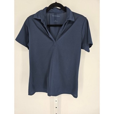 Port Authority Women's Navy Shot Sleeve V-neck Collared Top Size L