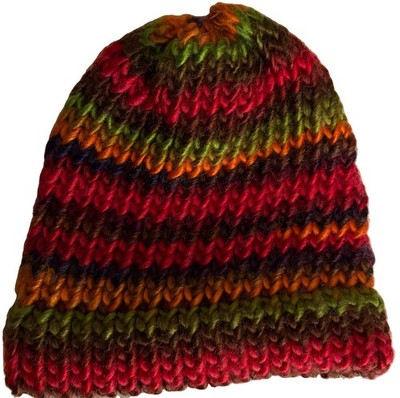 Handmade Loom Knit Beanie Hat Kids Youth Colorful Red Orange Green Brown