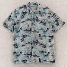 Columbia PFG Shirt Mens Small Blue Fishing Sailboat Print Vented Back Marlin AOP