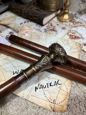 Victorian Blacksmith Brass Handle Wooden Walking Stick Cane Handmade Vintage Gif