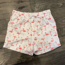 Janie and Jack 12-18 Months White Flamingo Print Swim Trunk Shorts