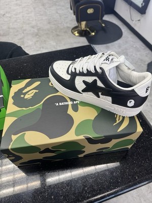 A Bathing Ape BAPE STA Bapest #3 M1 Black White Leather Sneakers New with Box