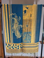 Teals, Caramel, Golds Stripes/Paisley Pashmina 72" x 27.75" Scarf Wrap Shawl