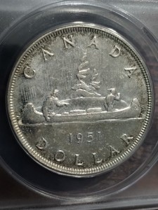 1951 CANADA CANADIAN SILVER DOLLAR MS 62 MINT STATE 62 DOUBLE DIE OBVERSE HP