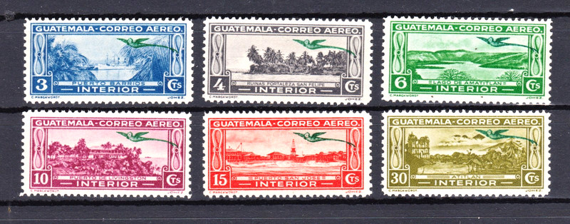 GUATEMALA AIR MAIL QUETZAL 1935-37 C33,C34,C36,C38,C39,C41 MLH