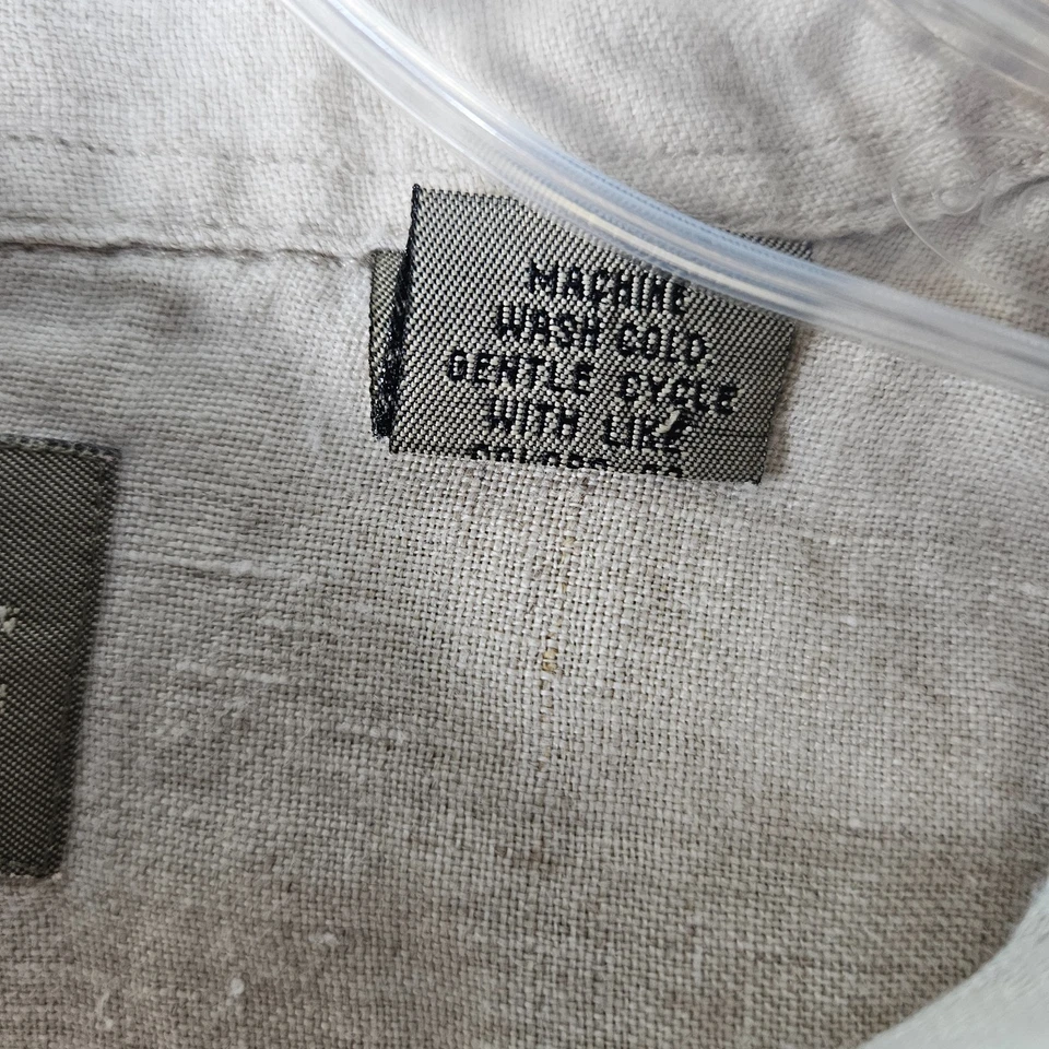 Camisa de lino Structure para hombre grande beige manga larga playa vacaciones bolsillo Foto 3 de 4