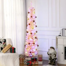 7ft Pencil Christmas Tree, Prelit Artificial with Colorful LED and Branches Pink