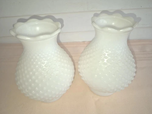 VINTAGE MILK GLASS LAMO SHADES PAIR OF TWO,BEDROOM HOBNAIL LAMP SHADES