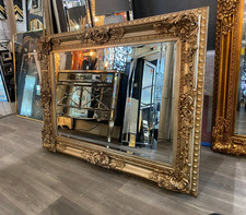 Large Rectangle Ornate Bevelled  Wall Mirror Antique Champagne 120x90cm Metal Fx