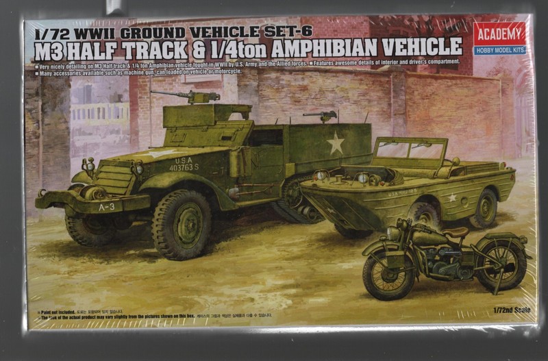 Academy 13408, M3 Half Track & 1/4 Ton Amphibian Vehicle Kit, 1/72 Scale Sealed