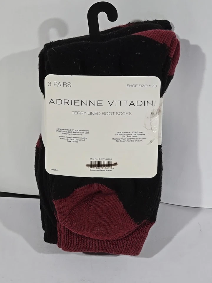 Meias Bota Feminina Adrienne Vittadini Sapato Tamanho 5-10 3 Pares NOVO Preto/Marrom - Imagem 2 de 4