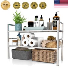 Elegant Expandable Under Sink Organizer - 2-Tier Adjustable Stainless Steel