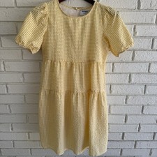 Old Navy Girls Yellow Gingham Dress Puff Sleeve Size XL 14/16