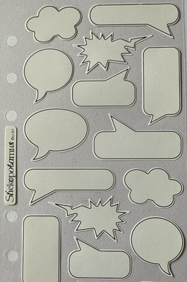 WHITE COMIC BOOK CAPTIONS Binder Stickers(16pc)Sticko Words  Photo Card Making 