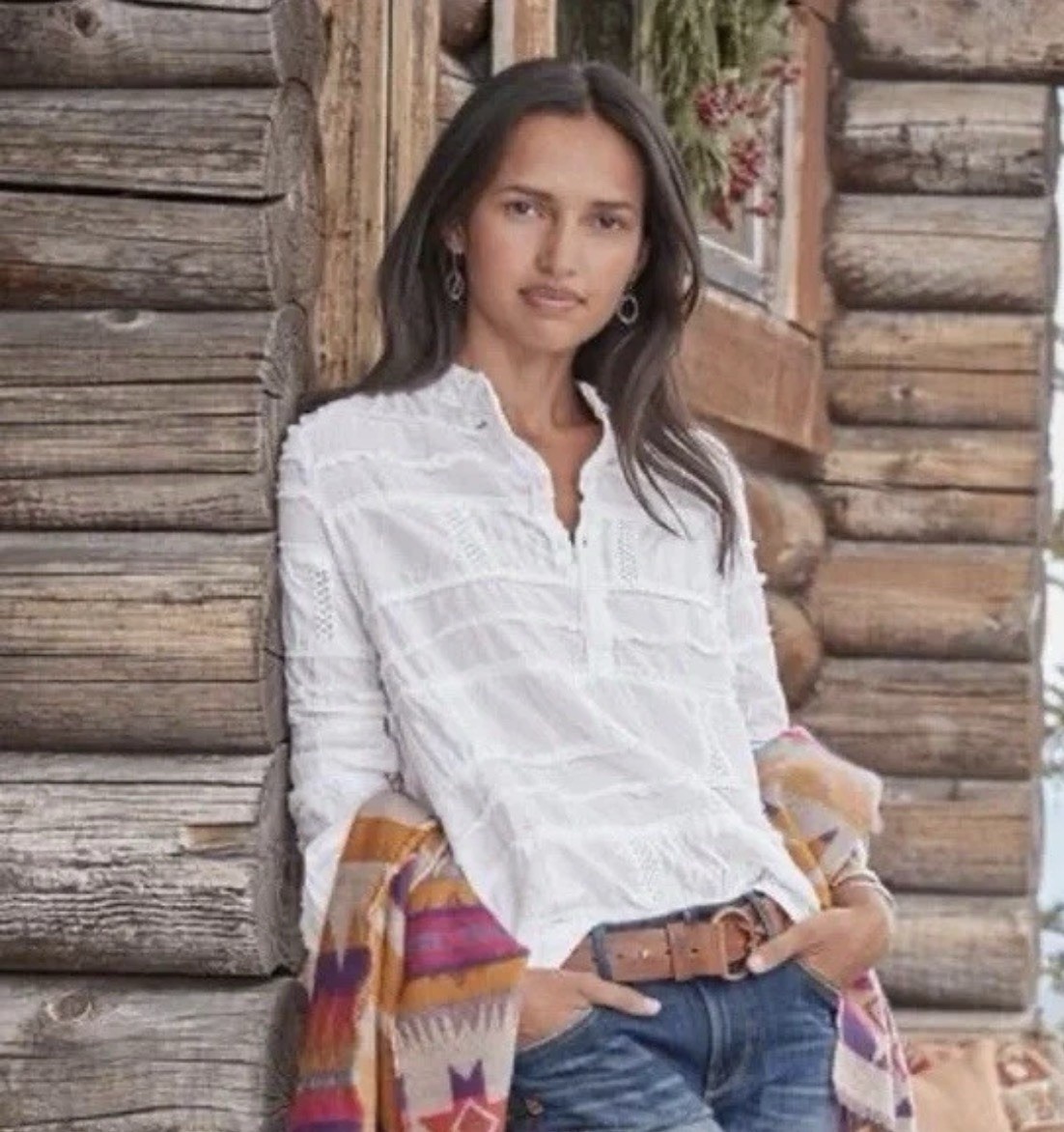 Dylan White Cotton Patchwork Lace Blouse Crochet … - image 1