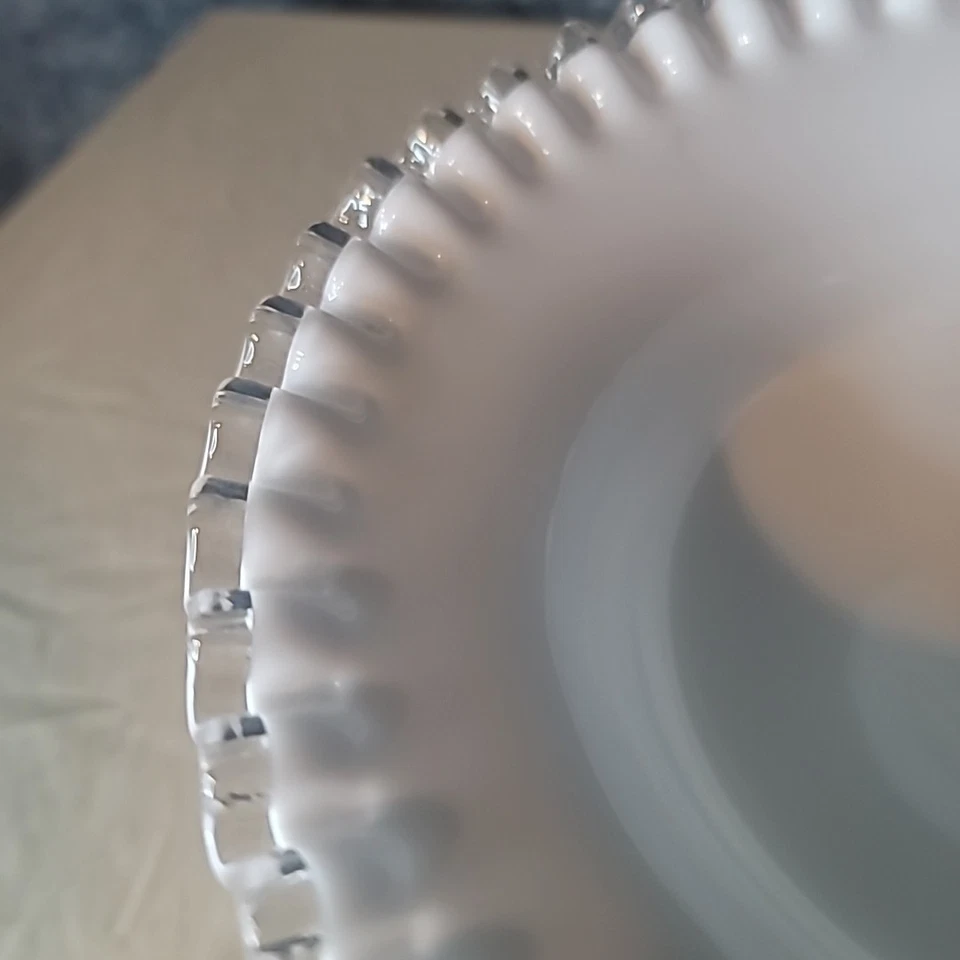 Fenton Silver Crest White Milk Glass Ruffled Edge Pedestal Compote Candy Dish - Image 3 of 4
