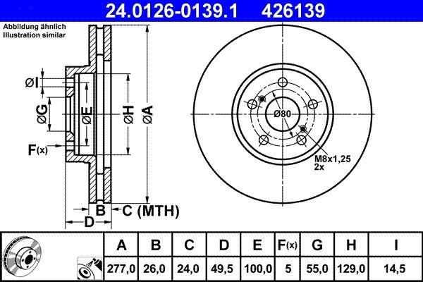 2 X Bremsscheibe ATE 24.0126-0139.1 FüR Toyota Avensis-image