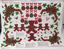 Cranston Christmas Plaid Appliques Vintage Fabric Panel 1-piece 44"W x 1 yard L