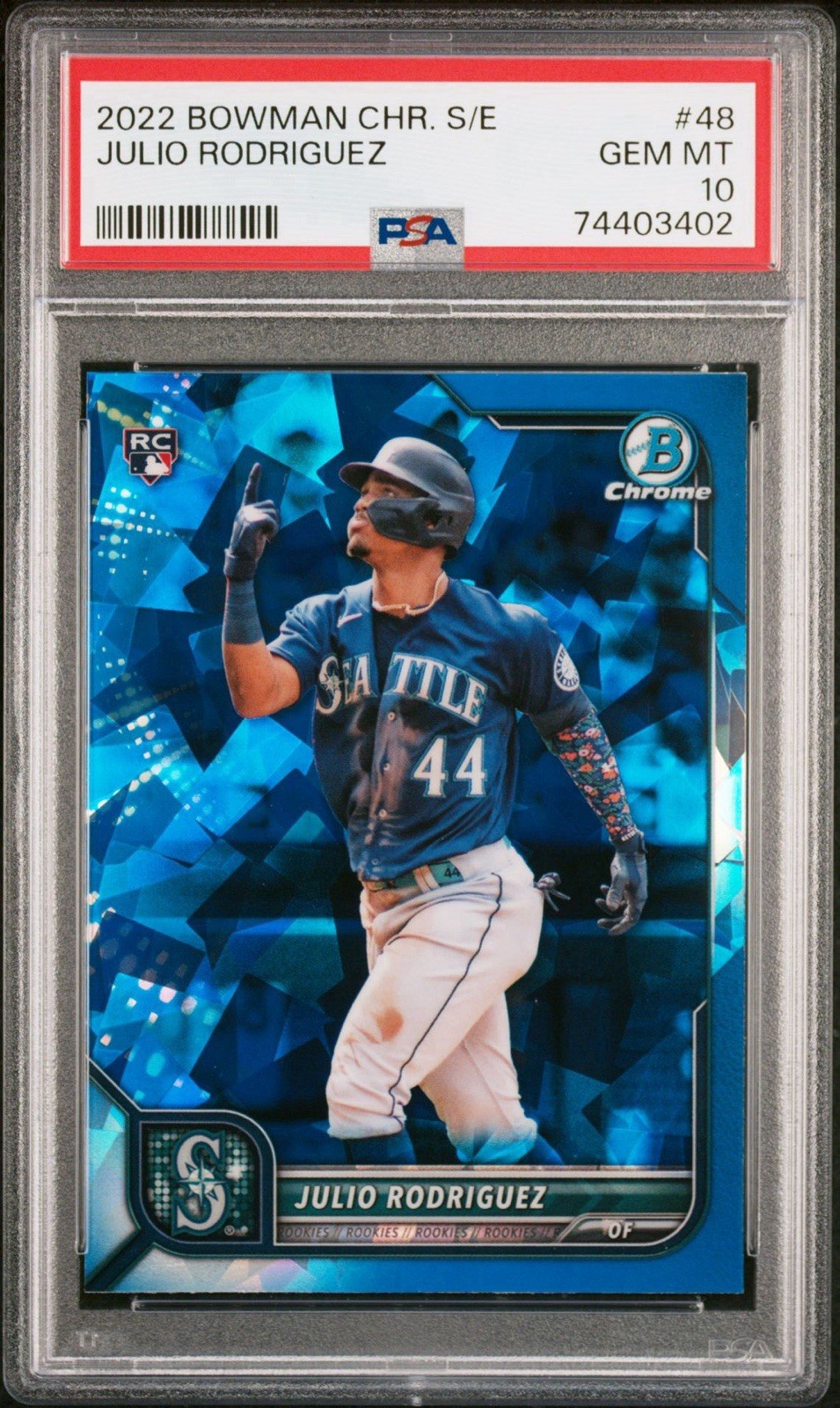 2022 Bowman Chrome Sapphire Edition #48 Julio Rodriguez PSA 10 RC Mariners view 4