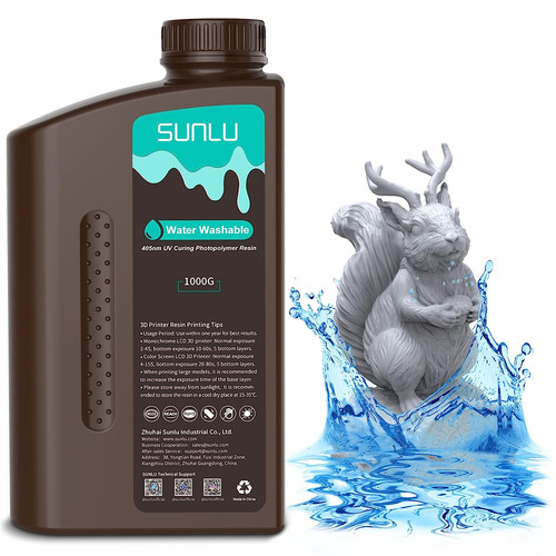 SUNLU Water Washable 3D Printer Resin Photopolymer 3D Resins 1KG Light Gray