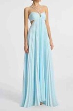 2025 New A.L.C. Halter Solid Pleated Maxi Dress Blue Beautiful and elegant dress