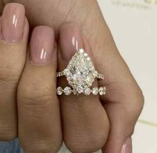 14K Yellow Gold Plated Engagement Bridal Ring Set 2Ct Simulated Diamond Pear Cut