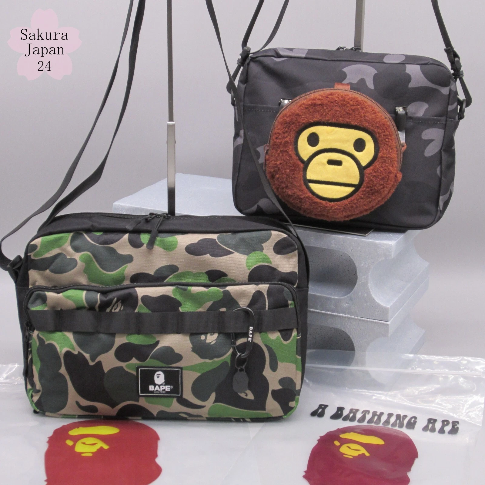 A BATHING APE (BAPE) Borsa a tracolla BAPE A scimmia da bagno verde mimetica 2021 AW e nera 2022 AW Mag regalo gratuito