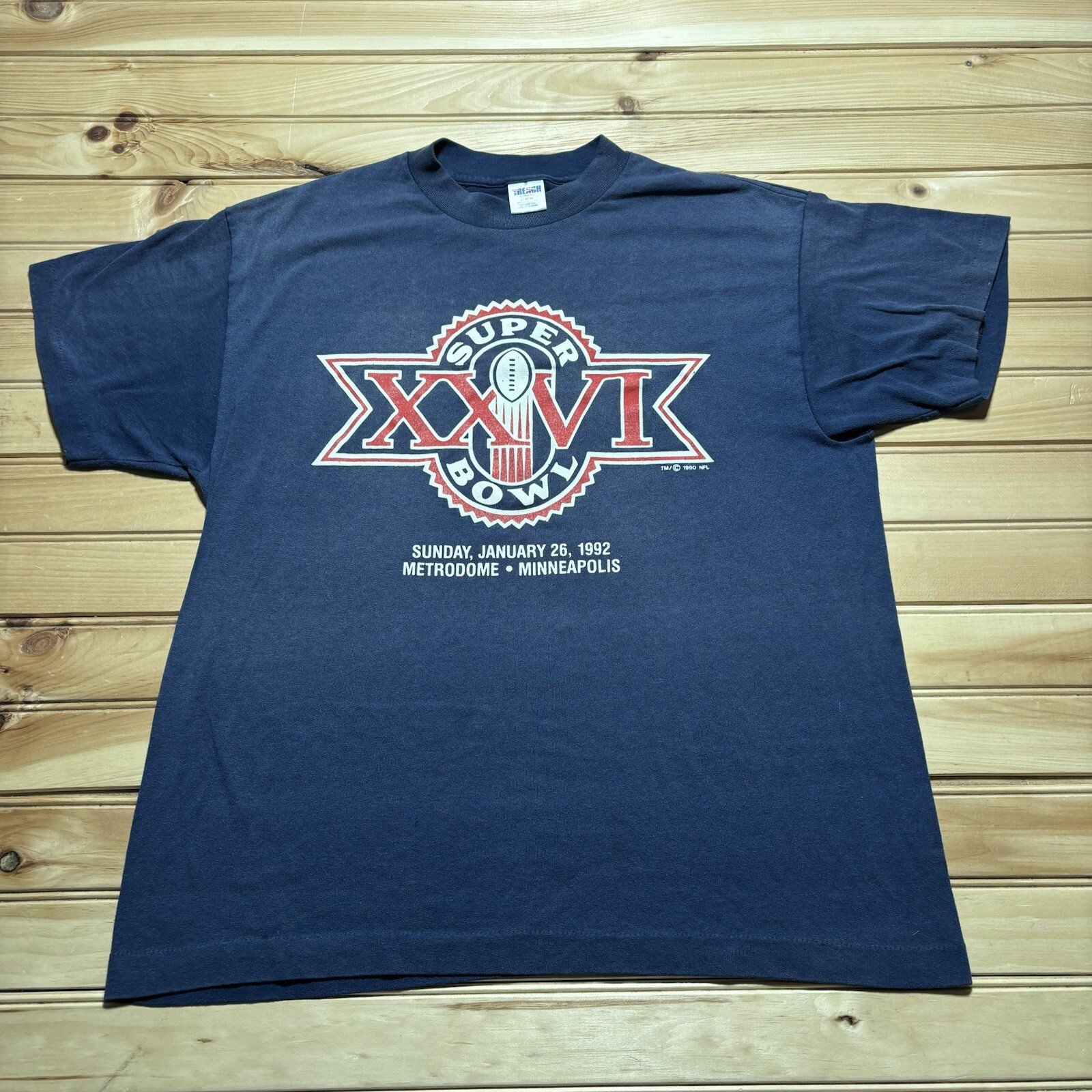 Vintage 90s Super Bowl XXVI 1992 NFL Football Faded Single Stitch Shirt - Large