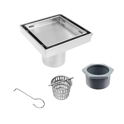 Bernkot Square Shower Drain 4" Brushed Tile in Grate 304 Stainless Steel with...