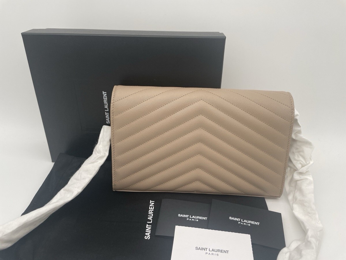 NEW SAINT LAURENT YSL BEIGE MONOGRAM LEATHER LARGE CHAIN