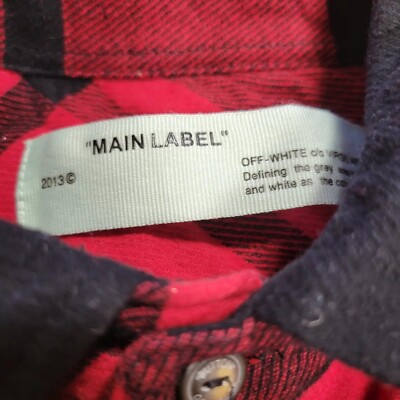 OFF-WHITE チェックシャツ MAIN LABEL Mens Off-White Main Label 2013 Virgil Abloh Red Plaid Long Sleeve