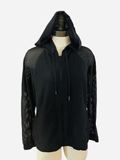 LULULEMON ATHLETICA Womens 8 Med Black Mesh Hooded Full Zip Pockets Jacket EUC