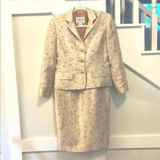 Oscar by Oscar de la Renta Cream Gold Brocade Square Neck Dress Suit 