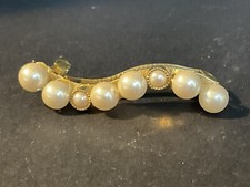Vintage Faux Pearl Hair Clip Gold Tone