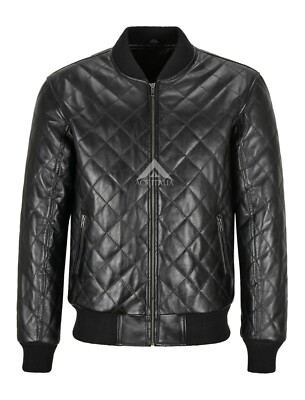 Herren 70er Bomber Lederjacke schwarz gesteppt Street inspiriert Retro Jacke 275-D