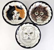 Cats by Nina Lyman 8" Soup/Cereal Bowls Vintage 2001 Black Brown Shite Orange 💙