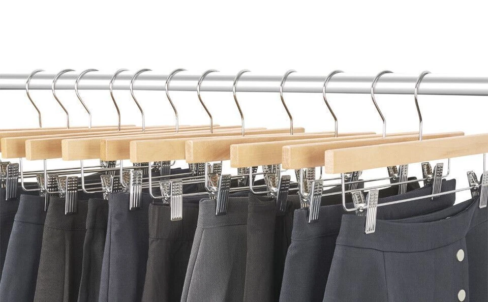 Caja de 25 Pantalones de Madera Falda Armario Organizador Cómodas Perchas Foto 2 de 4