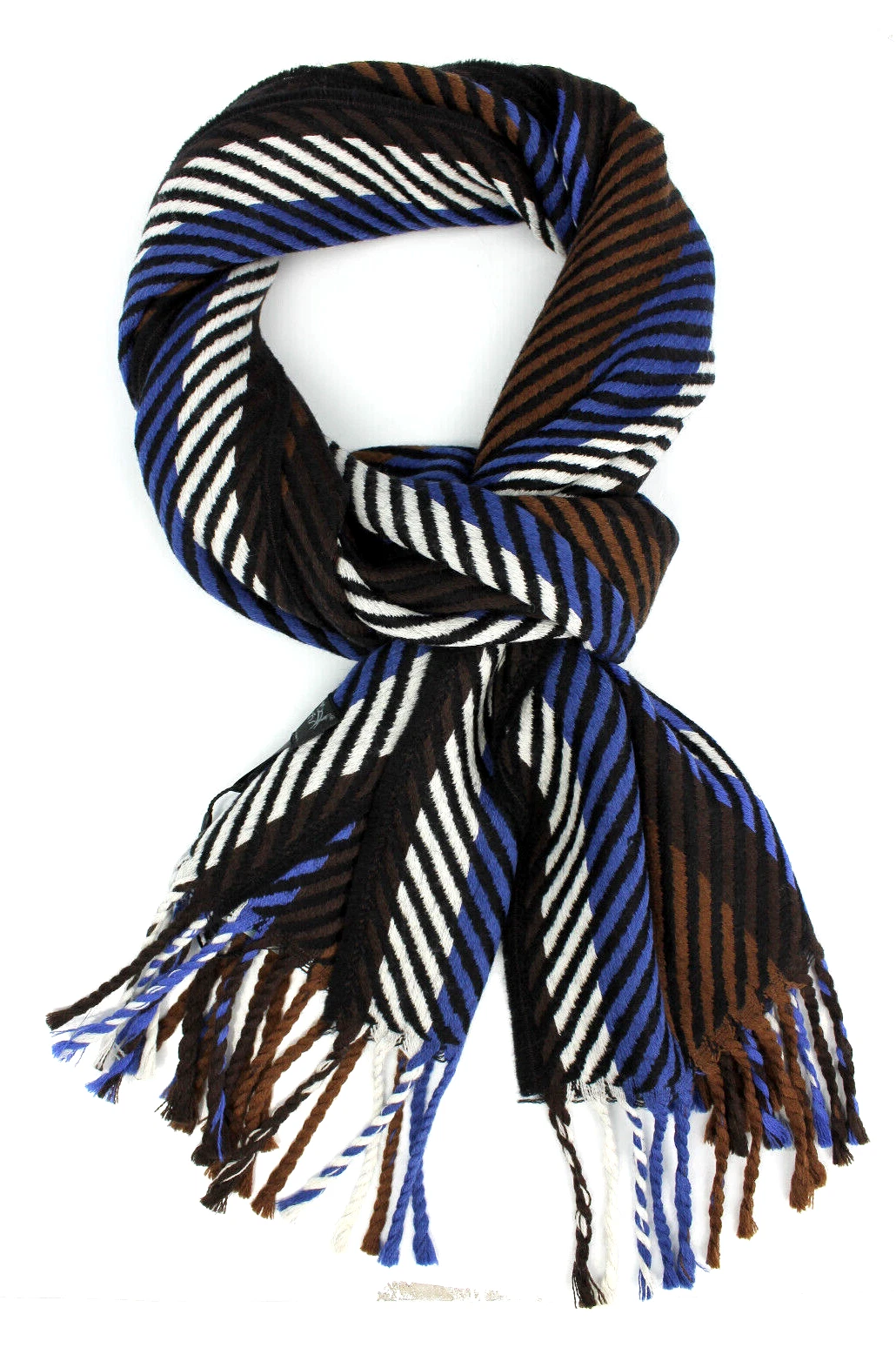 Woven scarf 100% wool (merino) striped scarf brown-blue men's women's scarf unisex