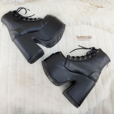 DEMONIA Camel 203 Stacked Matte Platform Goth Punk Ankle Boots NY
