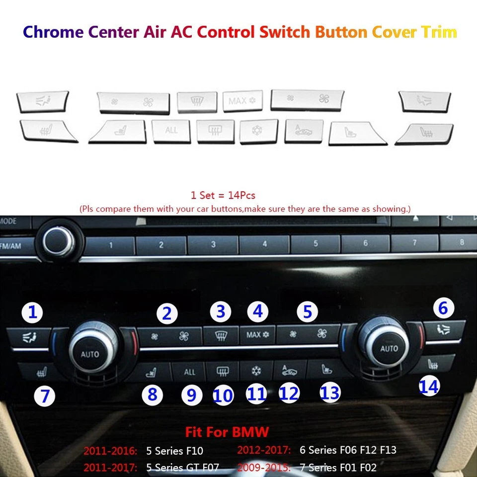 14x Center Control AC Air Button Cover Trim For BMW 5 GT 6 7 F10 F07 F01 F02 F06 - Изображение 3 из 4