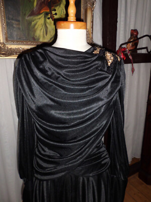 GINA BACCONI edles KLEID Schwarz mit PAILLETTEN Abendkleid BALLKLEID UK 12 36/38