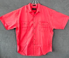 Eddie Bauer Mens Shirt XL Coral Red Rufton Twill Short Sleeve Button Up Vintage