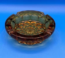 Vintage Ashtray Mid-Century Starburst Amber Indiana Heavy Glass Cigar Round 6"