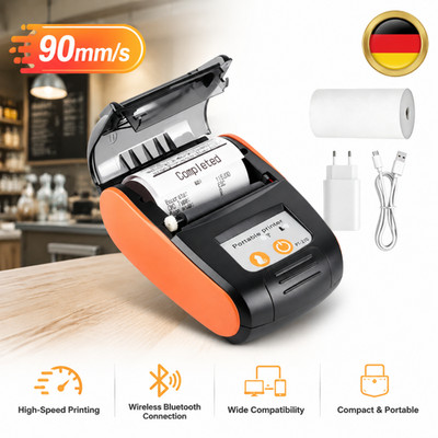 Tragbarer Bluetooth Etikettendrucker 90mm/s Thermodrucker Barcode High-Speed