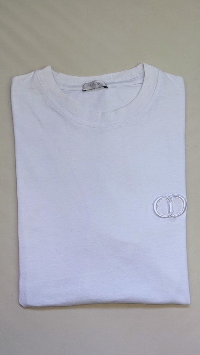 White Dior T-Shirt with Embroidered CD Logo | eBay