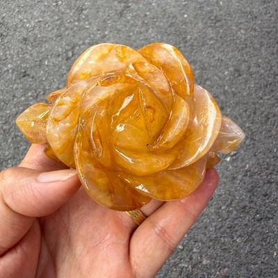 natural Yellow gum flower hand carved peony quartz crystal Decor heal Gift 1pc