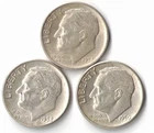 Three Silver Roosevelt Dimes - 1950, 1952 and 1952-S
