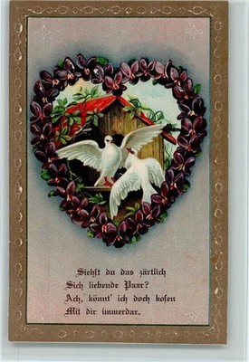 11095595 - poetry saying - pigeon house, heart of violets postcard 1908
