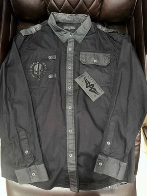 Affliction Black Premium Shirt Men 2XL Black Skull  Long Sleeve AFFLICTION