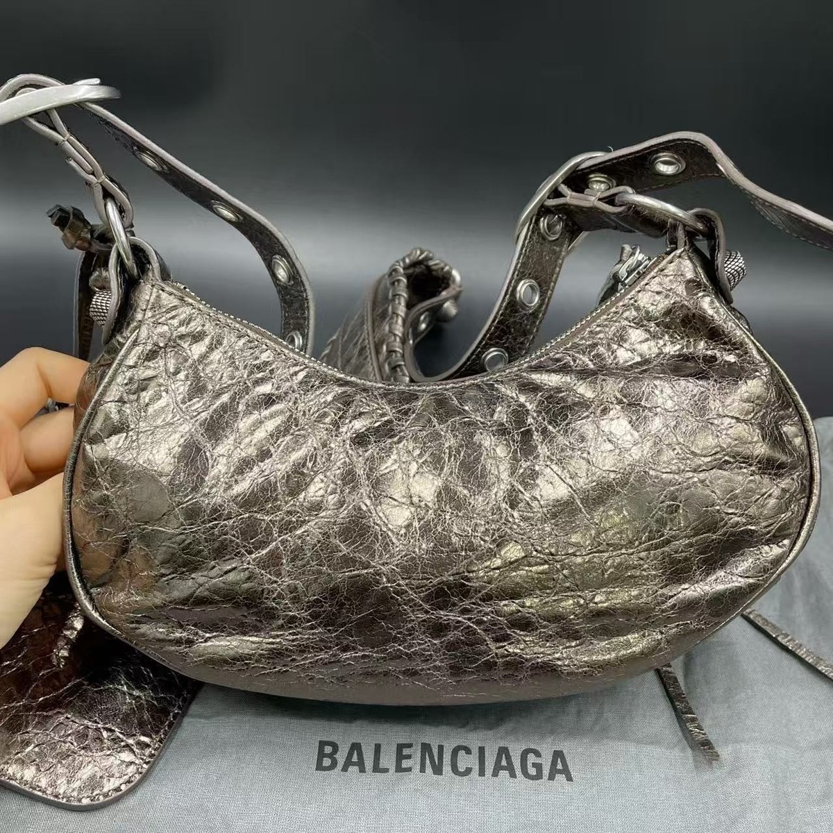 Balenciaga Le Cagole XS Shoulder Bag Metallic Silver Lambskin